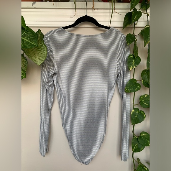 H&M Size M Long-Sleeve Striped Wrap-over Bodysuit - Picture 2 of 3